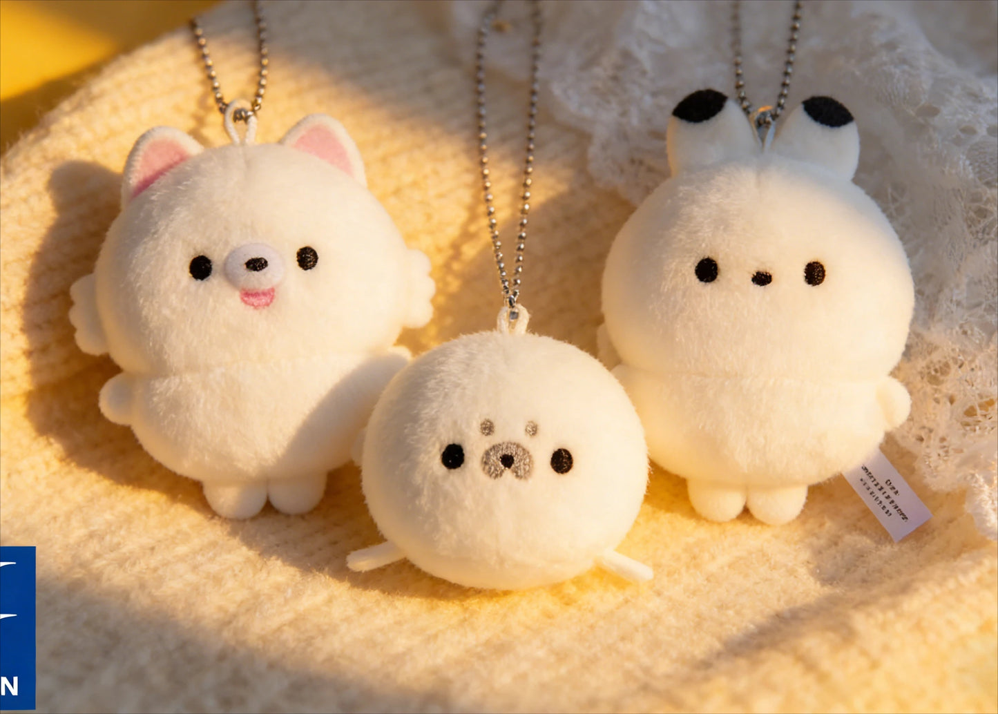 Original Capsule Toys White Animal Plush with Ball Chain