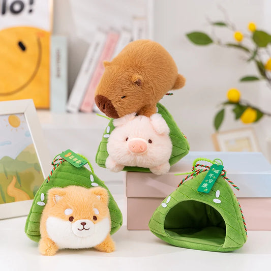 Zongzi Plush Toys Adorably Capybara Pig Shiba Inu Stuffed Doll Backpack Pendant Keychain Decor Toys Dragon Boat Festival Gifts