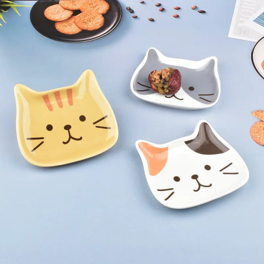 Japanese Ceramic Cartoon Cat Plate 6 Inches Cute Cat Face Snack Plate Children's Breakfast Cake Dish Home Kitchen Tableware