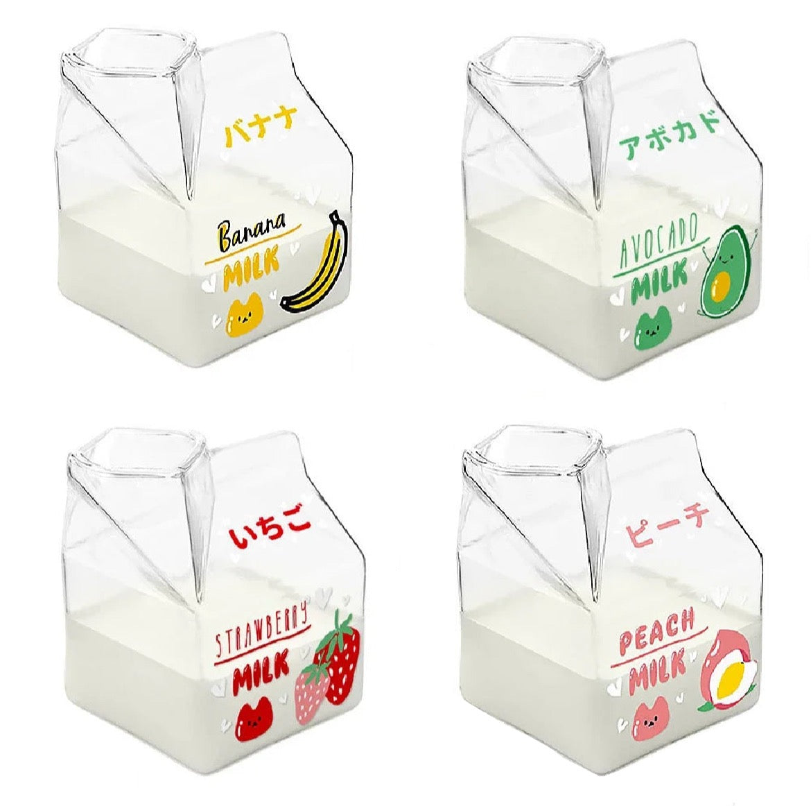 350ml Fruit Themed Heat Resistant Milk Carton Glass