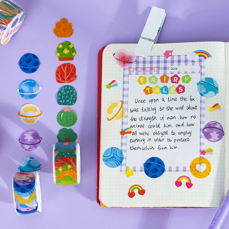 [COLENTH Selected] Elementary 100pcs/roll Kawaii Cartoon Washi Tape Decorative Adhesive Dot Masking Tape Stickers Scrapbooking DIY Stationery Tape