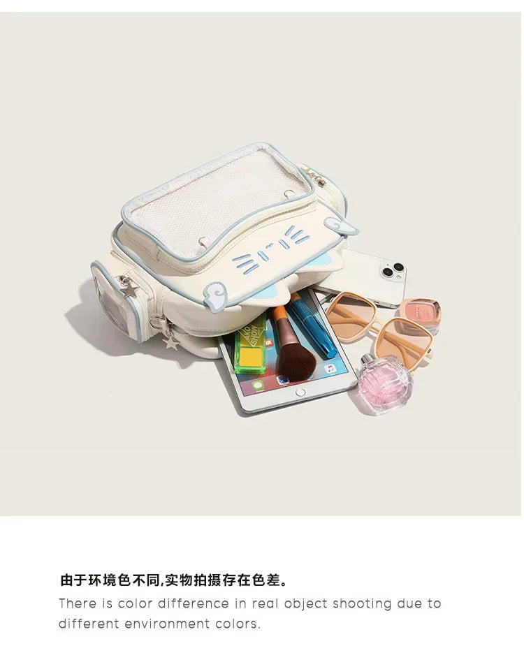 PU Leather Cat Rectangle Ita Crossbody Bag