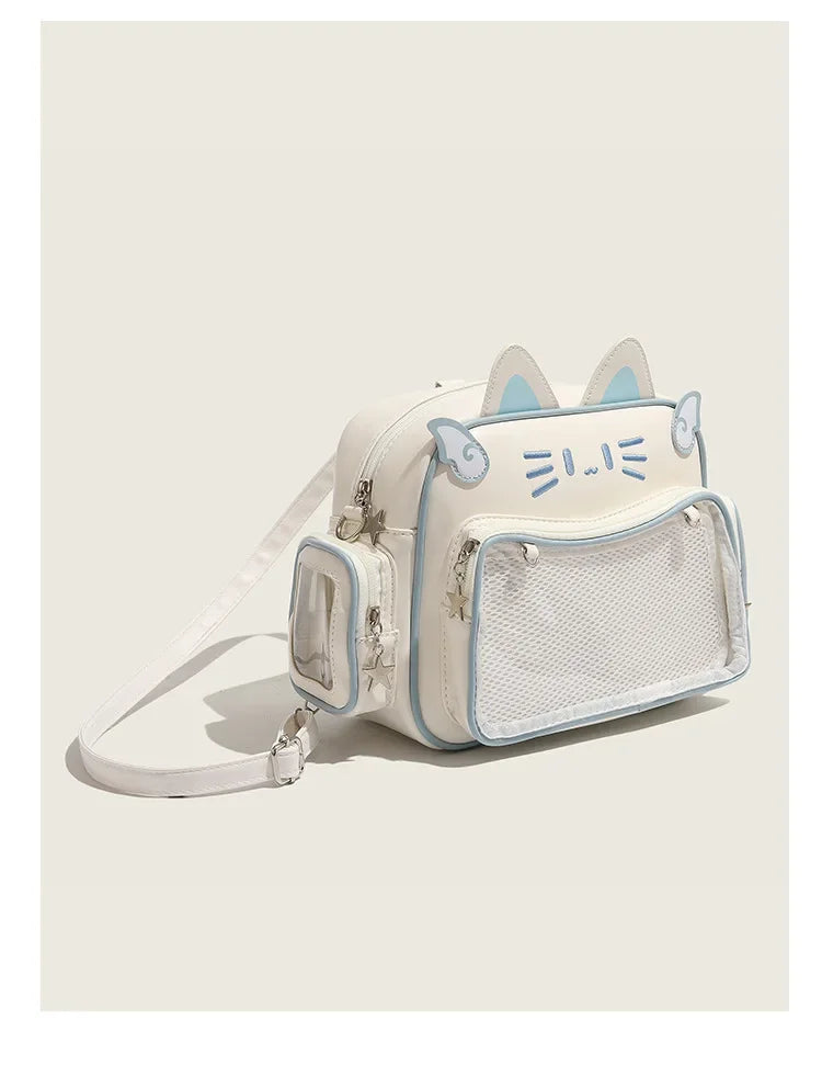 PU Leather Cat Rectangle Ita Crossbody Bag