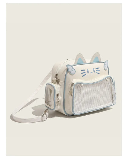 PU Leather Cat Rectangle Ita Crossbody Bag