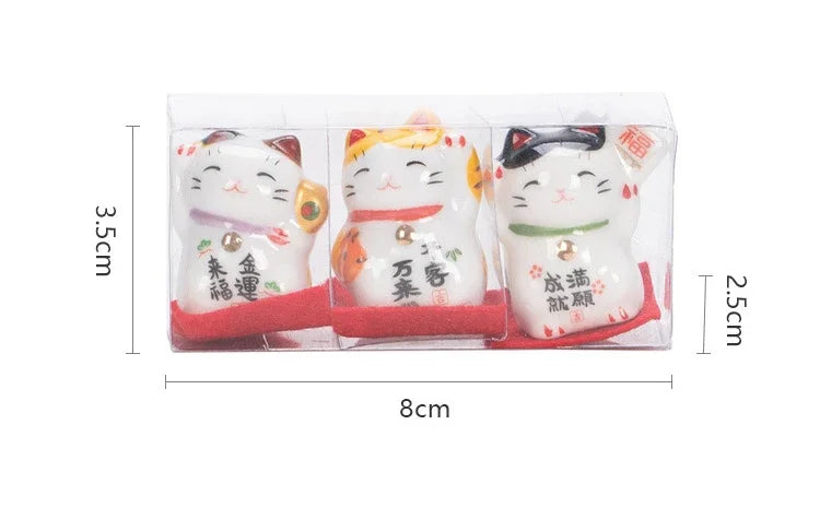 Mini Ceramic Lucky Fortune Cat Ornament Set