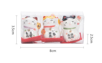 Mini Ceramic Lucky Fortune Cat Ornament Set