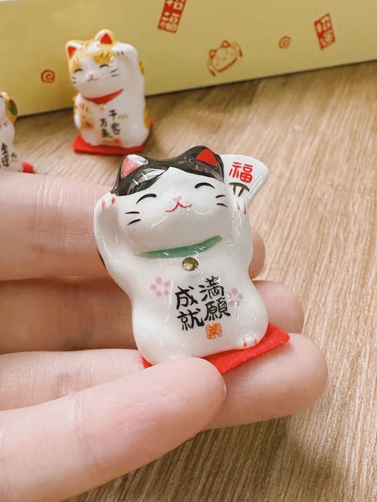 Mini Ceramic Lucky Fortune Cat Ornament Set