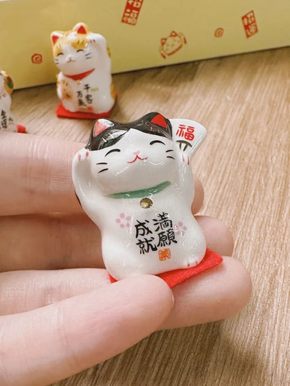 Mini Ceramic Lucky Fortune Cat Ornament Set