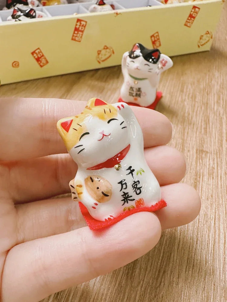 Mini Ceramic Lucky Fortune Cat Ornament Set