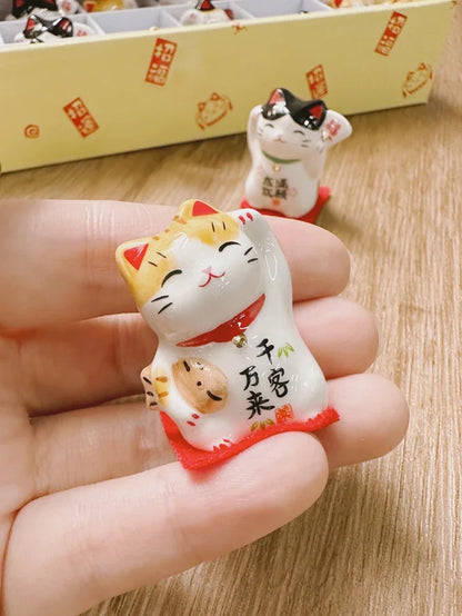 Mini Ceramic Lucky Fortune Cat Ornament Set