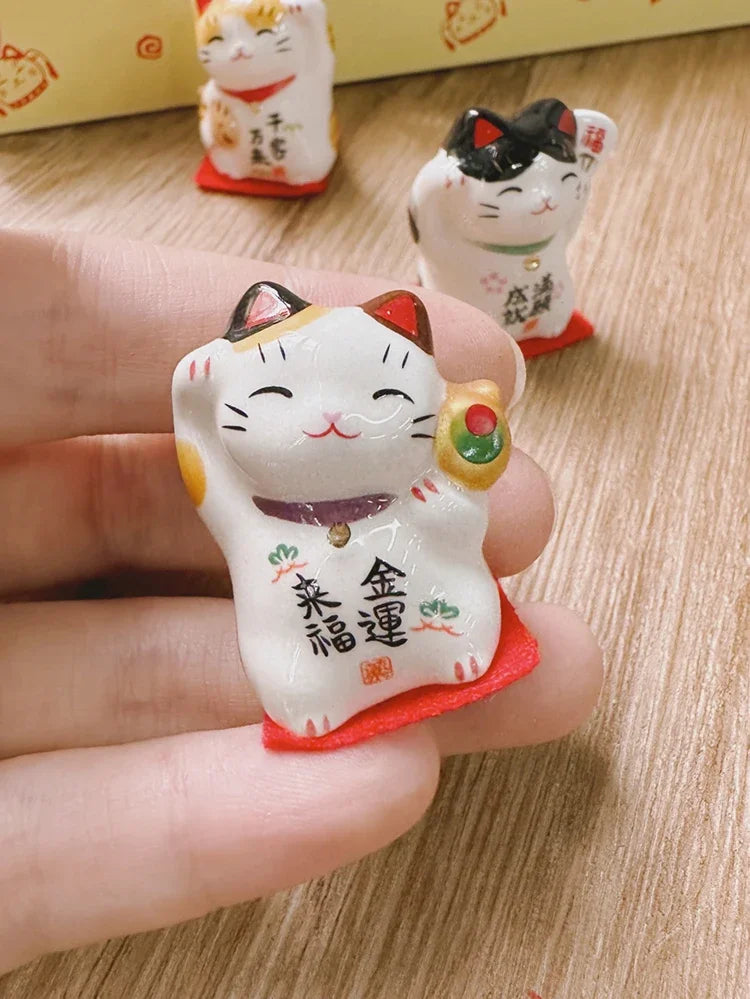 Mini Ceramic Lucky Fortune Cat Ornament Set