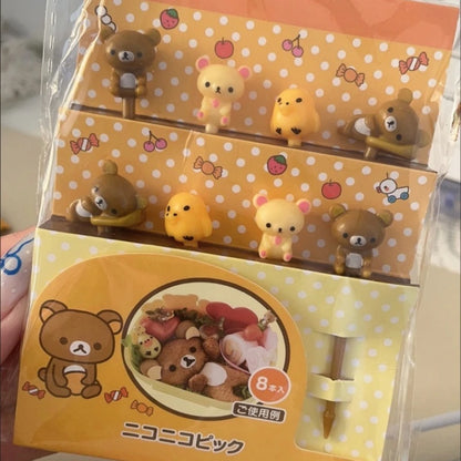 Kawaii Rilakkuma Mini Skewers Cartoon Relax Bear Lunch Bento Box Food Fruit Picks Fork Sticks Buffet Sandwich Toppers Decor Fork