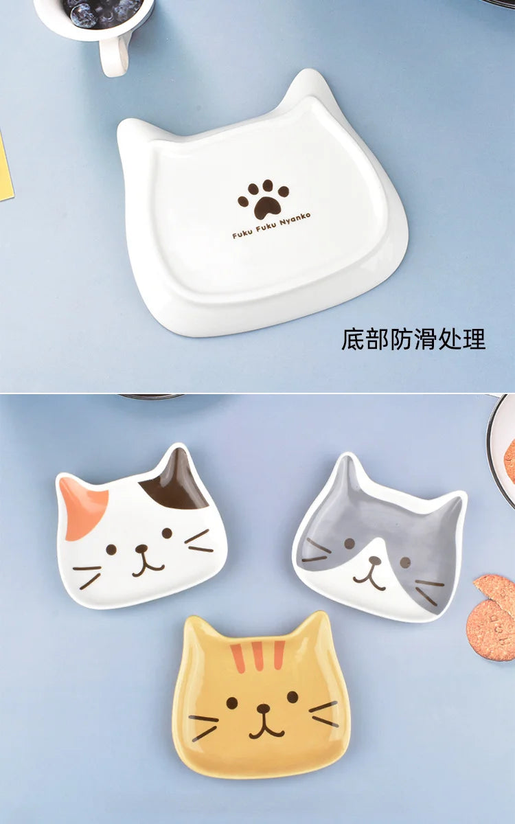 Japanese Ceramic Cartoon Cat Plate 6 Inches Cute Cat Face Snack Plate Children's Breakfast Cake Dish Home Kitchen Tableware