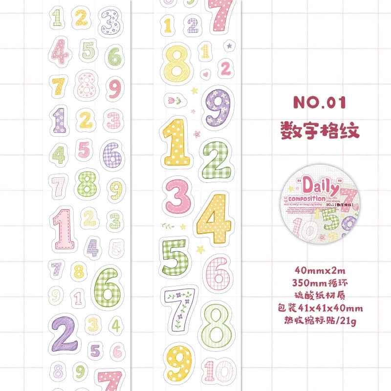 MUGUANG “Daily ‘Composition” Number and Letter Sticker Roll