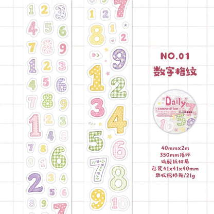 MUGUANG “Daily ‘Composition” Number and Letter Sticker Roll