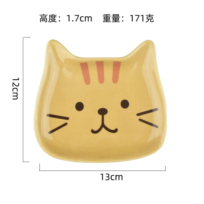 Japanese Ceramic Cartoon Cat Plate 6 Inches Cute Cat Face Snack Plate Children's Breakfast Cake Dish Home Kitchen Tableware