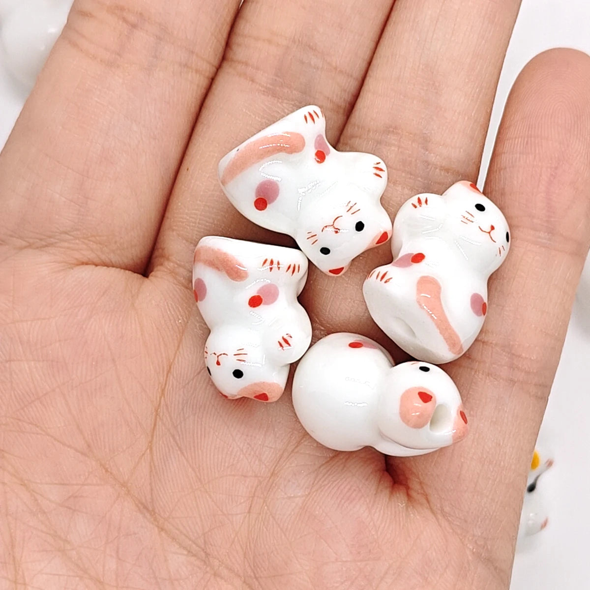 Ceramic Lucky Cat Bead Set of 4