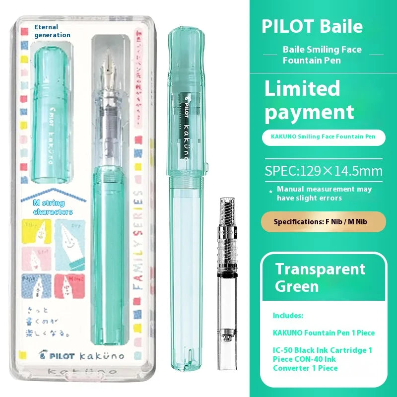 PILOT Transparent Kakuno Fountain Pen with 0.4-0.7mm Nib