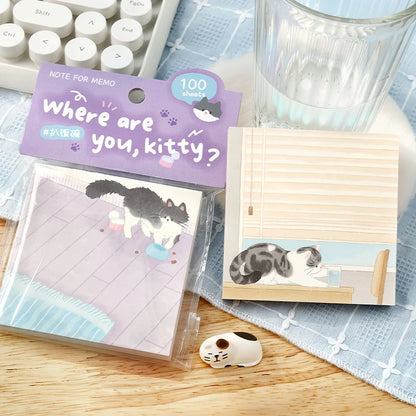 NOTE FOR 100 Sheet “Where are you, kitty?” Memo Pad