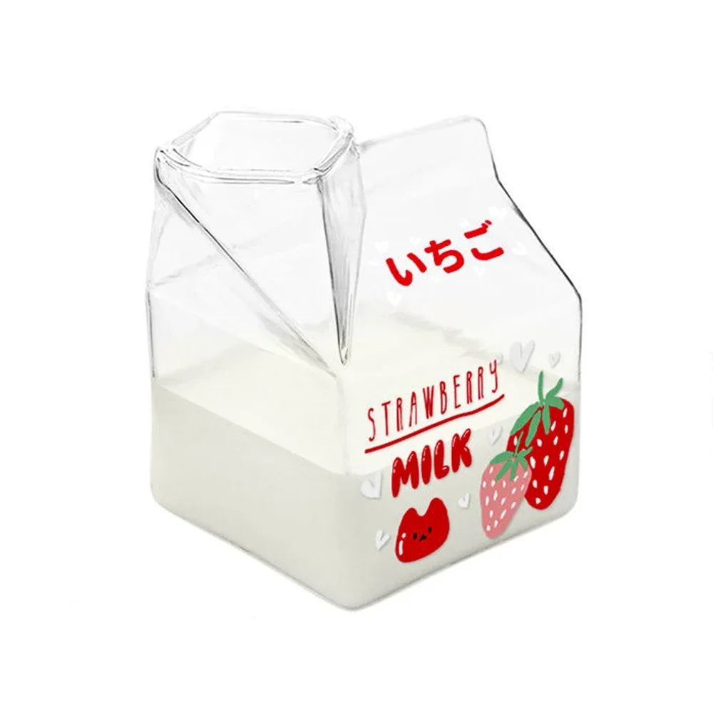 350ml Fruit Themed Heat Resistant Milk Carton Glass