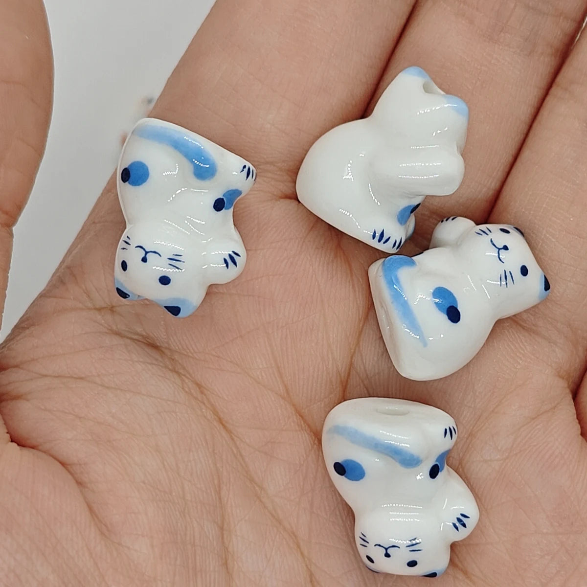Ceramic Lucky Cat Bead Set of 4