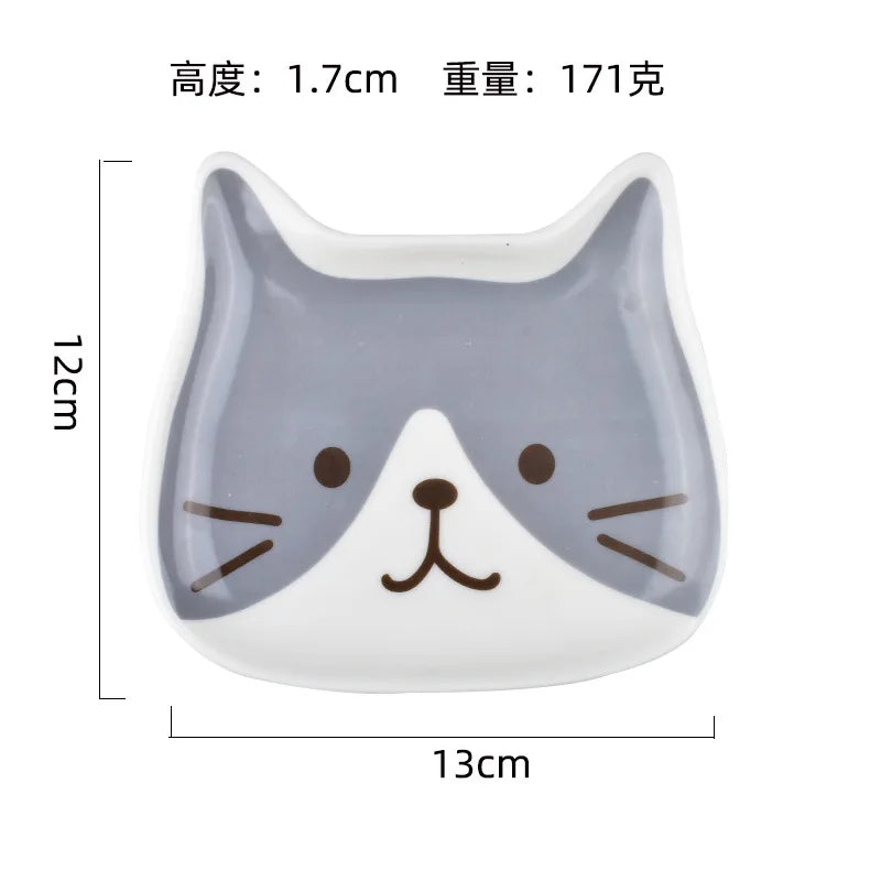 Japanese Ceramic Cartoon Cat Plate 6 Inches Cute Cat Face Snack Plate Children's Breakfast Cake Dish Home Kitchen Tableware