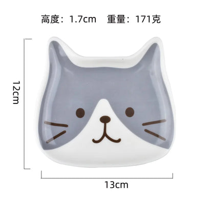 Japanese Ceramic Cartoon Cat Plate 6 Inches Cute Cat Face Snack Plate Children's Breakfast Cake Dish Home Kitchen Tableware