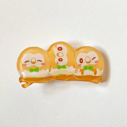 Pokémon acrylic hair clips: Popplio, Rowlet, Minccino fan-made merchandise hair clips and bangs clips.Cute, fun gift for friends
