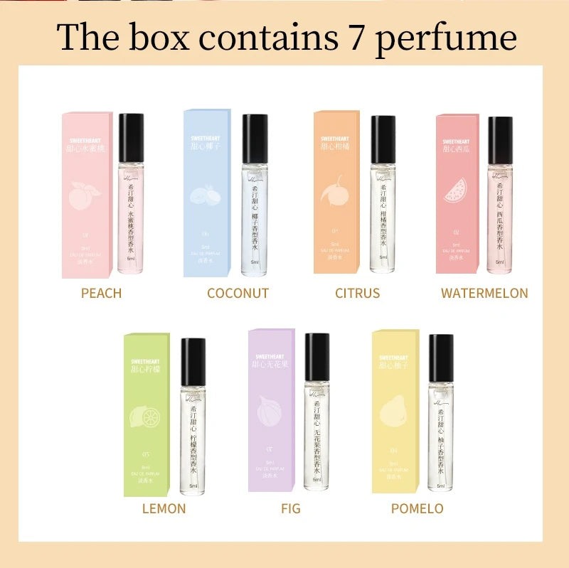 Niche Fresh Fruity Fragrance Mini Sample Perfume Gift Set 7*5ml Long Lasting Peach Coconut Originales High Quality for Women
