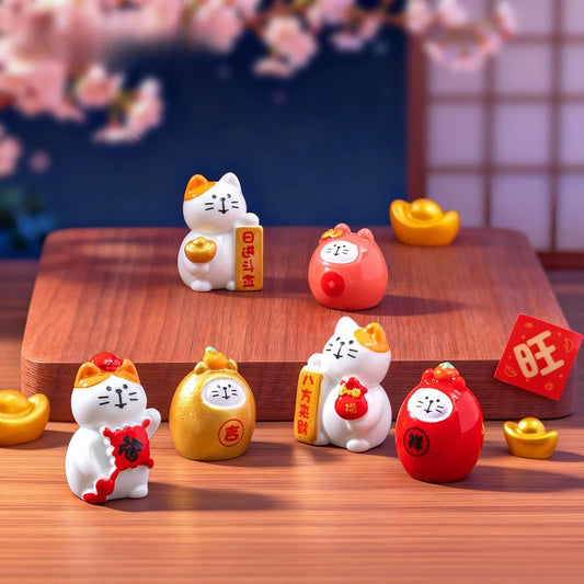 Mini Resin Lucky Fortune Cat Ornament Set of 4