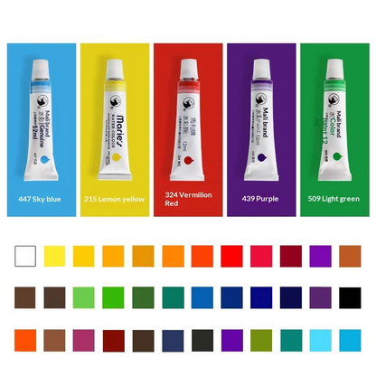 Marie's 36 Colors Watercolor Paint Set 12ml Aluminum Tube Single Refill Pigment for Artist Hand Painting Art Drawing Supplies