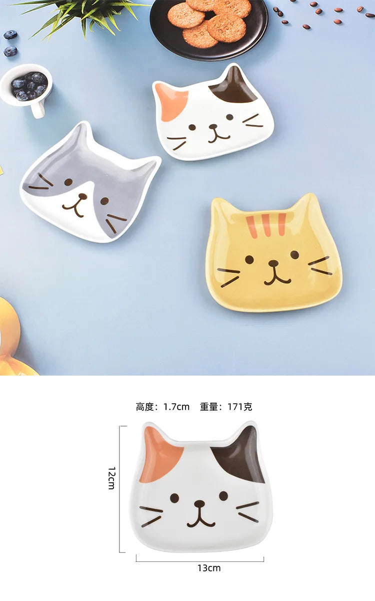 Japanese Ceramic Cartoon Cat Plate 6 Inches Cute Cat Face Snack Plate Children's Breakfast Cake Dish Home Kitchen Tableware