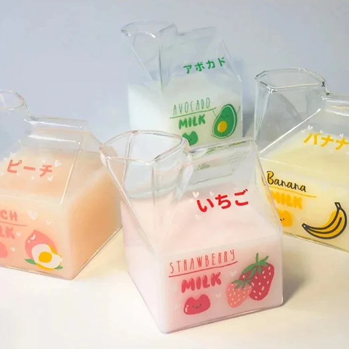 350ml Fruit Themed Heat Resistant Milk Carton Glass
