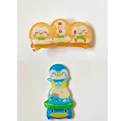 Pokémon acrylic hair clips: Popplio, Rowlet, Minccino fan-made merchandise hair clips and bangs clips.Cute, fun gift for friends