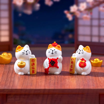 Mini Resin Lucky Fortune Cat Ornament Set of 4
