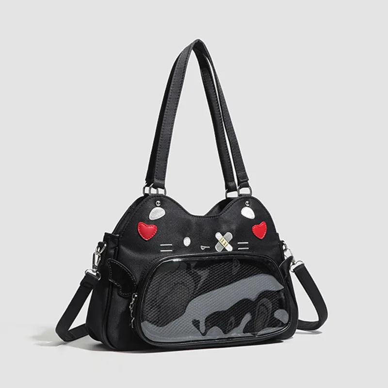 PU Leather Cat Trapezoid Ita Crossbody Bag