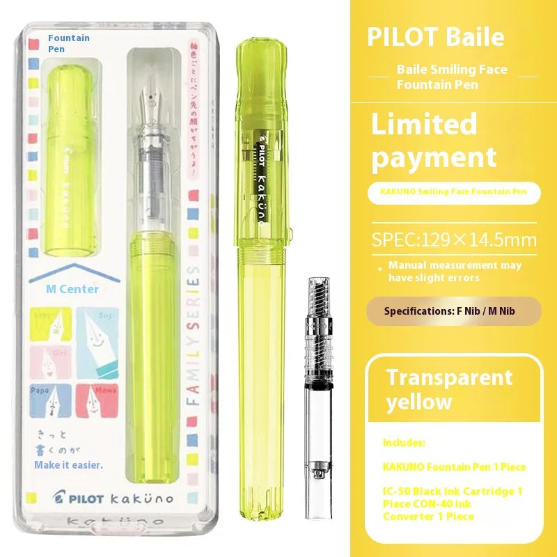 PILOT Transparent Kakuno Fountain Pen with 0.4-0.7mm Nib