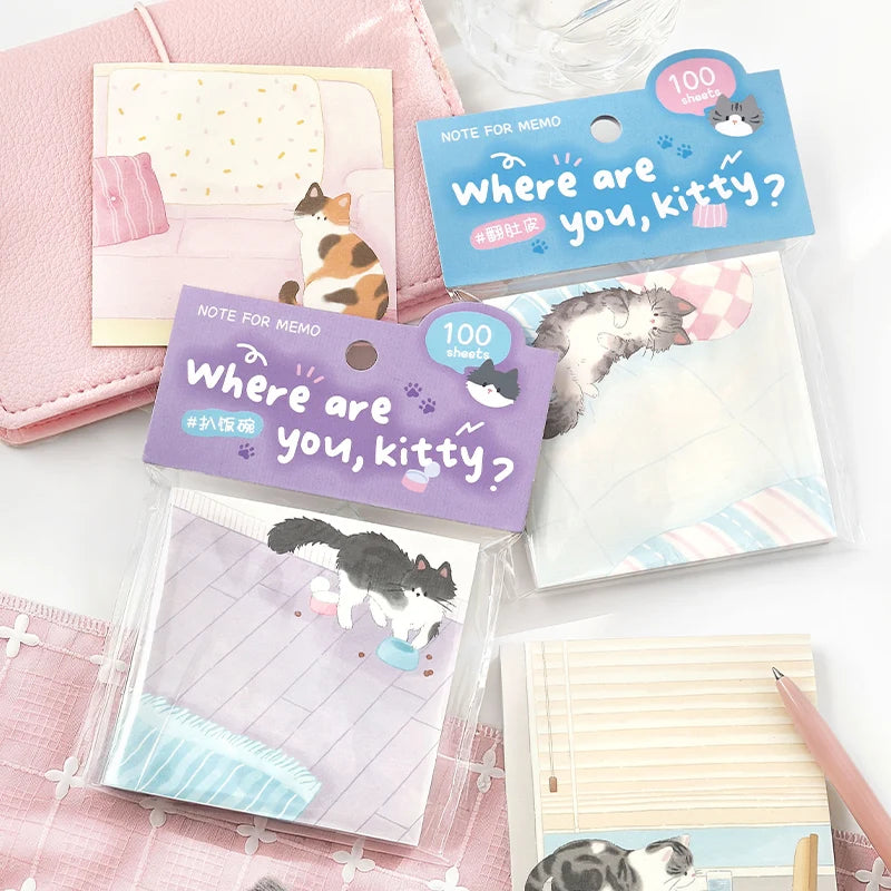 NOTE FOR 100 Sheet “Where are you, kitty?” Memo Pad