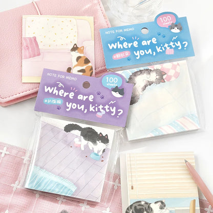NOTE FOR 100 Sheet “Where are you, kitty?” Memo Pad