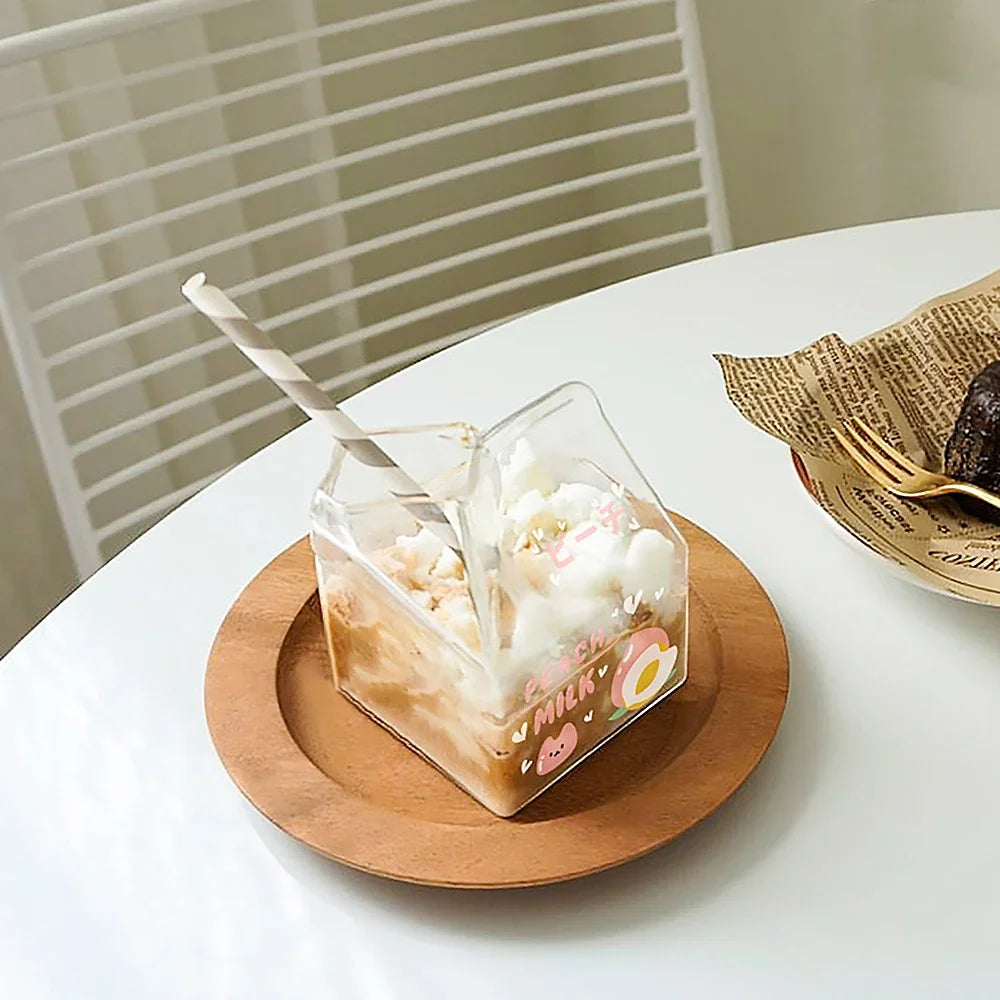 350ml Fruit Themed Heat Resistant Milk Carton Glass