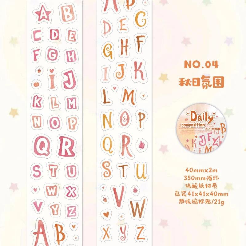 MUGUANG “Daily ‘Composition” Number and Letter Sticker Roll