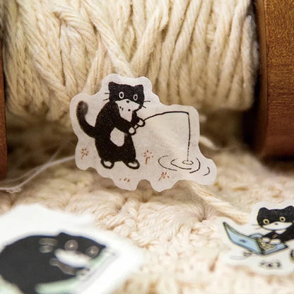 猫咪 (Cat) Inked Black Cat Washi Stickers