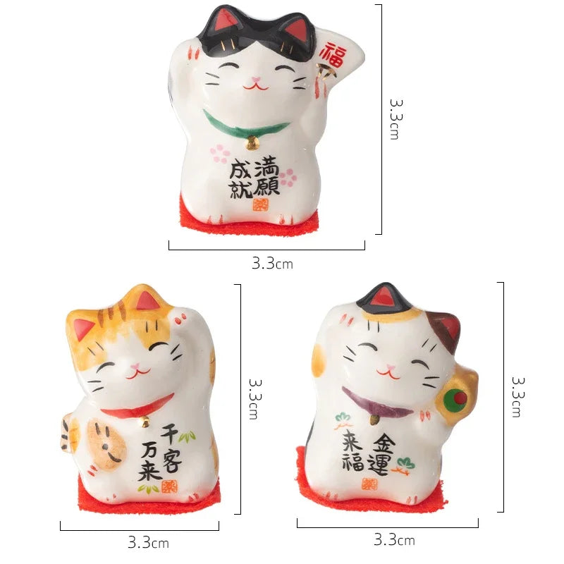 Mini Ceramic Lucky Fortune Cat Ornament Set of 3