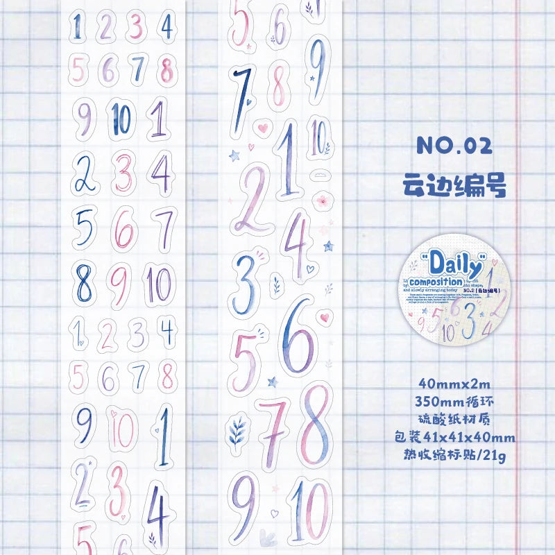 MUGUANG “Daily ‘Composition” Number and Letter Sticker Roll
