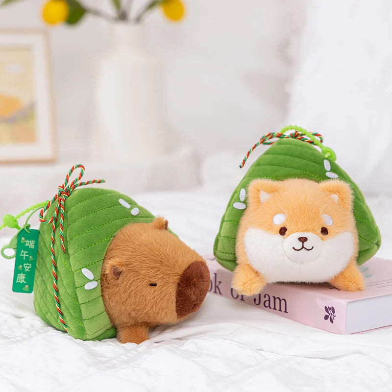 Zongzi Plush Toys Adorably Capybara Pig Shiba Inu Stuffed Doll Backpack Pendant Keychain Decor Toys Dragon Boat Festival Gifts