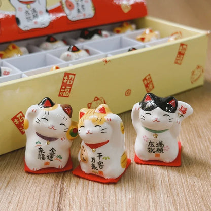 Mini Ceramic Lucky Fortune Cat Ornament Set of 3
