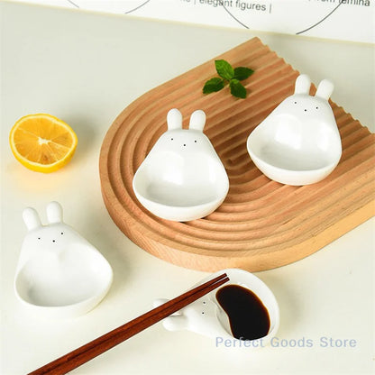Super Cute Cartoon Rabbit Dipping Saucer Household Three-dimensional Ceramic Saucer Ketchup Snack Plate Vinaigrette White Rabbit