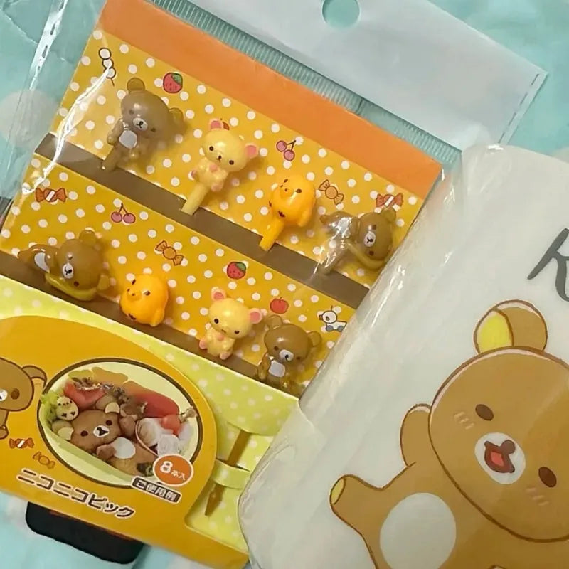Kawaii Rilakkuma Mini Skewers Cartoon Relax Bear Lunch Bento Box Food Fruit Picks Fork Sticks Buffet Sandwich Toppers Decor Fork