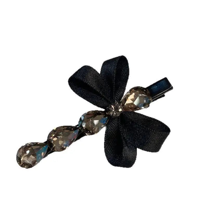 nyunyu Black Bow Barrette with Rhinestones
