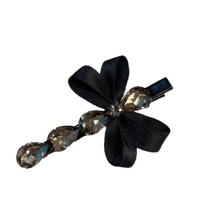 nyunyu Black Bow Barrette with Rhinestones